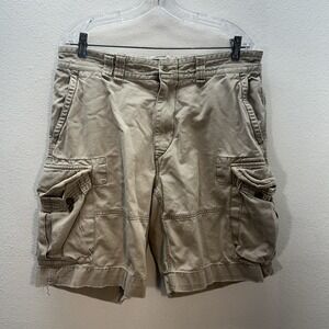 VTG Polo Ralph Lauren Baggy Paratrooper Y2K Khaki Military Cargo Shorts Sz 34